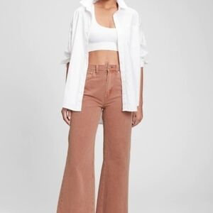 GAP Factory High Rise Wide-Leg Jeans in Tan